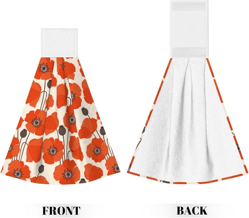PDDCWAY Hand Towels Poppy Flowers Vintage Hanging Kitchen Towels 2 PCS Absorbent Dish Towel Fast Drying Hanging Tie Towels for Bathroom Home 14x18in - Image 2